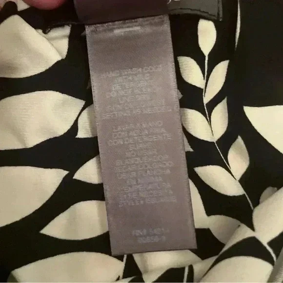 Bisou Bisou Michele Bombot Black And Cream Leaf Pattern Scoopneck Dress Size 6 - Picture 5 of 9